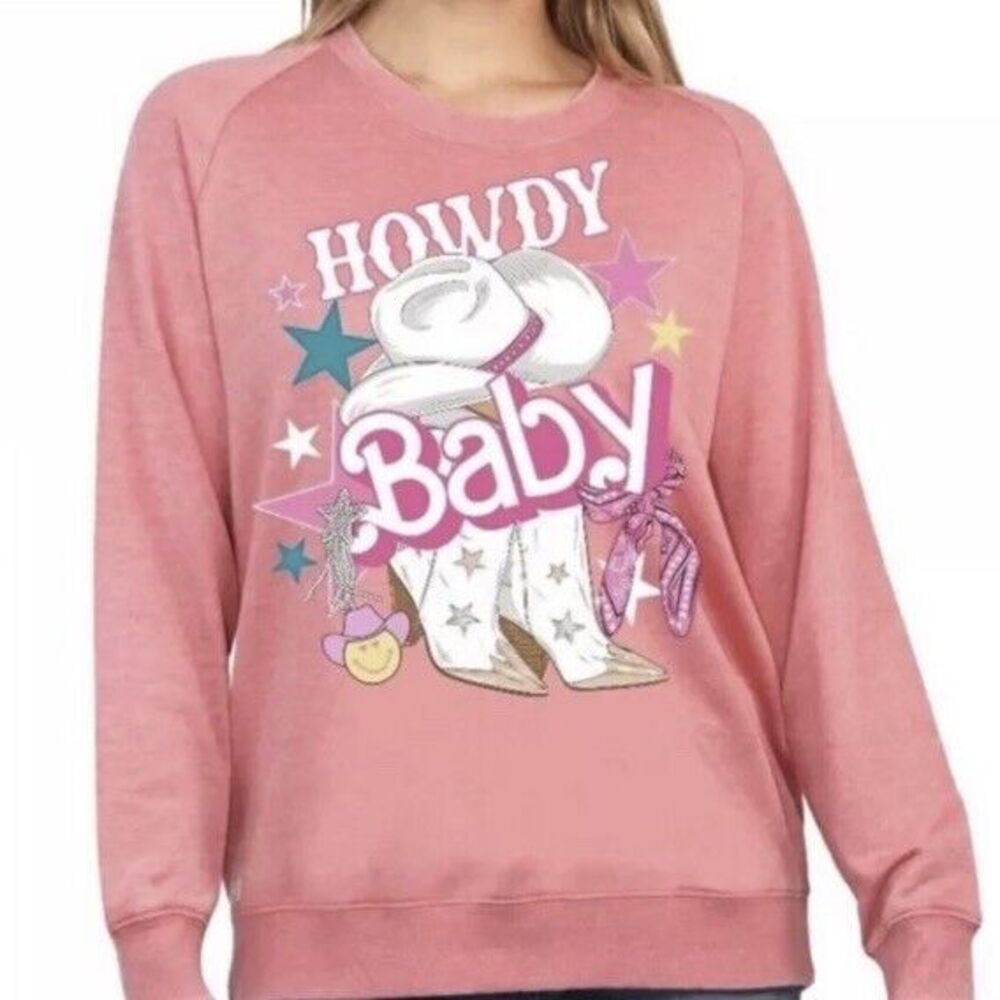 NWT Simply Southern Howdy Baby Western Barbie Inspo Crewneck Fleece Sweatshirt L